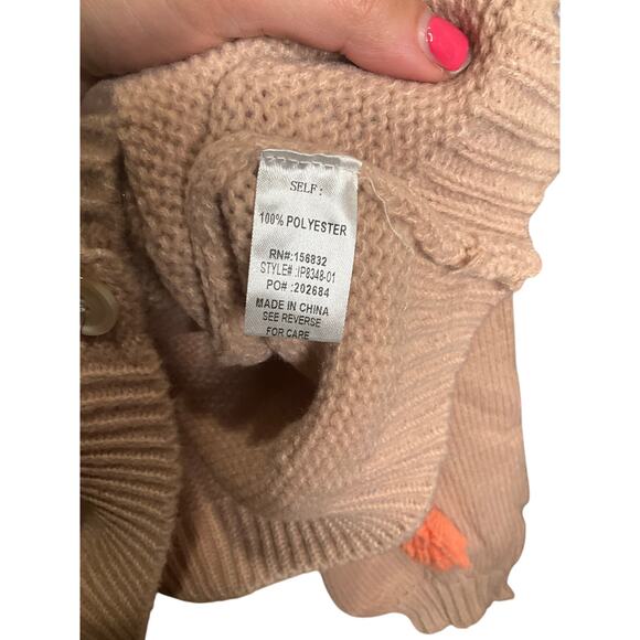 Bibi Floral Knit Cardigan Sweater V-Neck Button Front Beige Womens Size M NWT - Picture 3 of 5